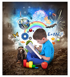 Boy reading to explore Boy reading to explore